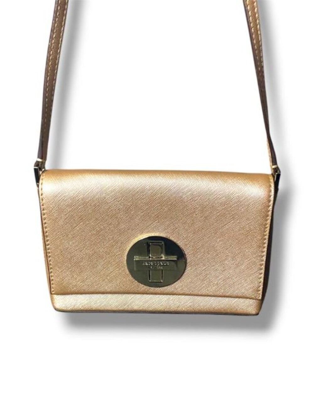 KATE SPADE - LEATHER ROSE GOLD METALLIC SHOULDER BAG TWIST LOCK